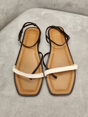 ATP Atelier Sandals 10 Brown Leather Ecru Canvas Miane Dainty Made Italy New$390